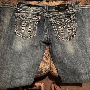 Miss Me Light Blue Boot Cut Jeans with Distressed Pockets